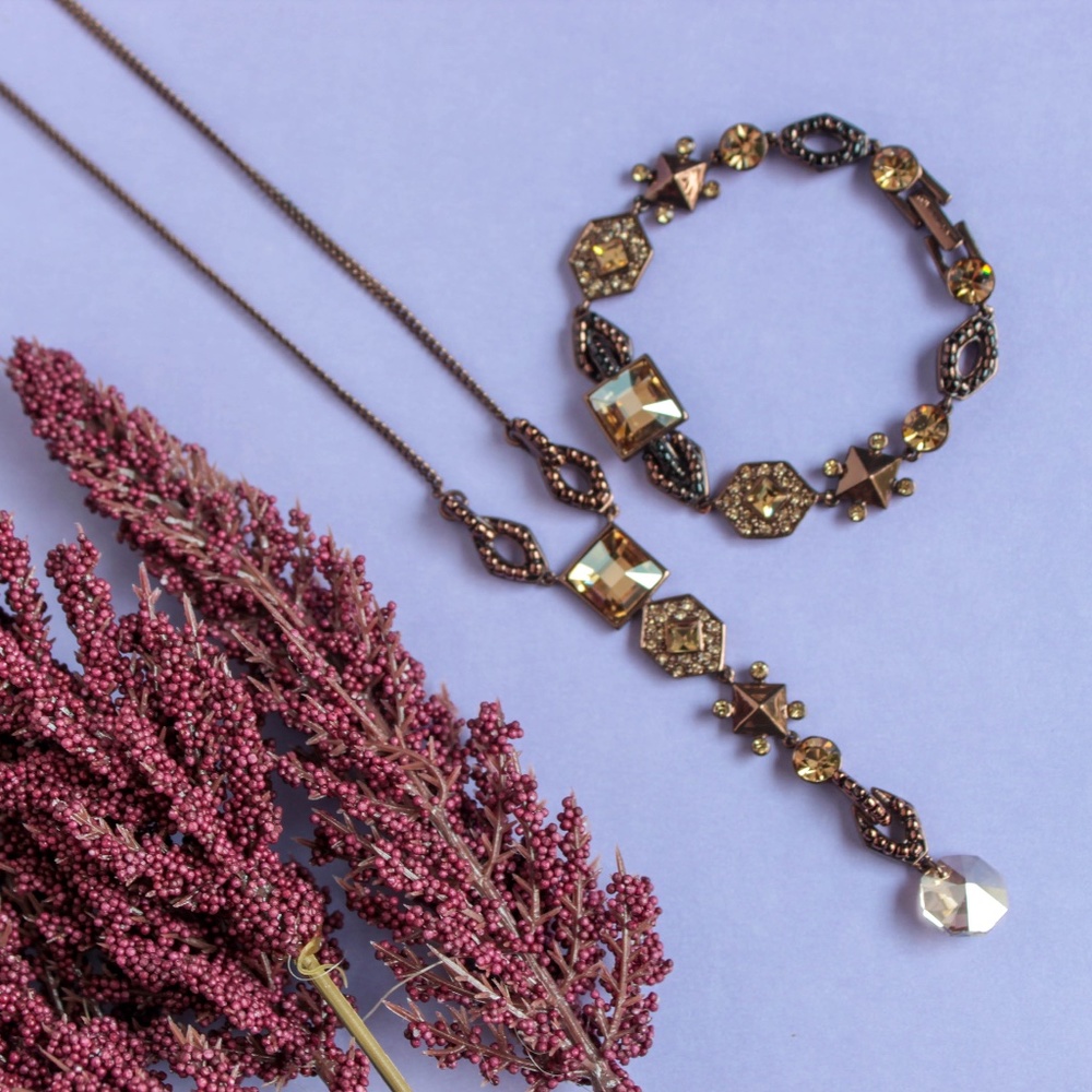 Signed Givenchy Brown Necklace Bracelet Set